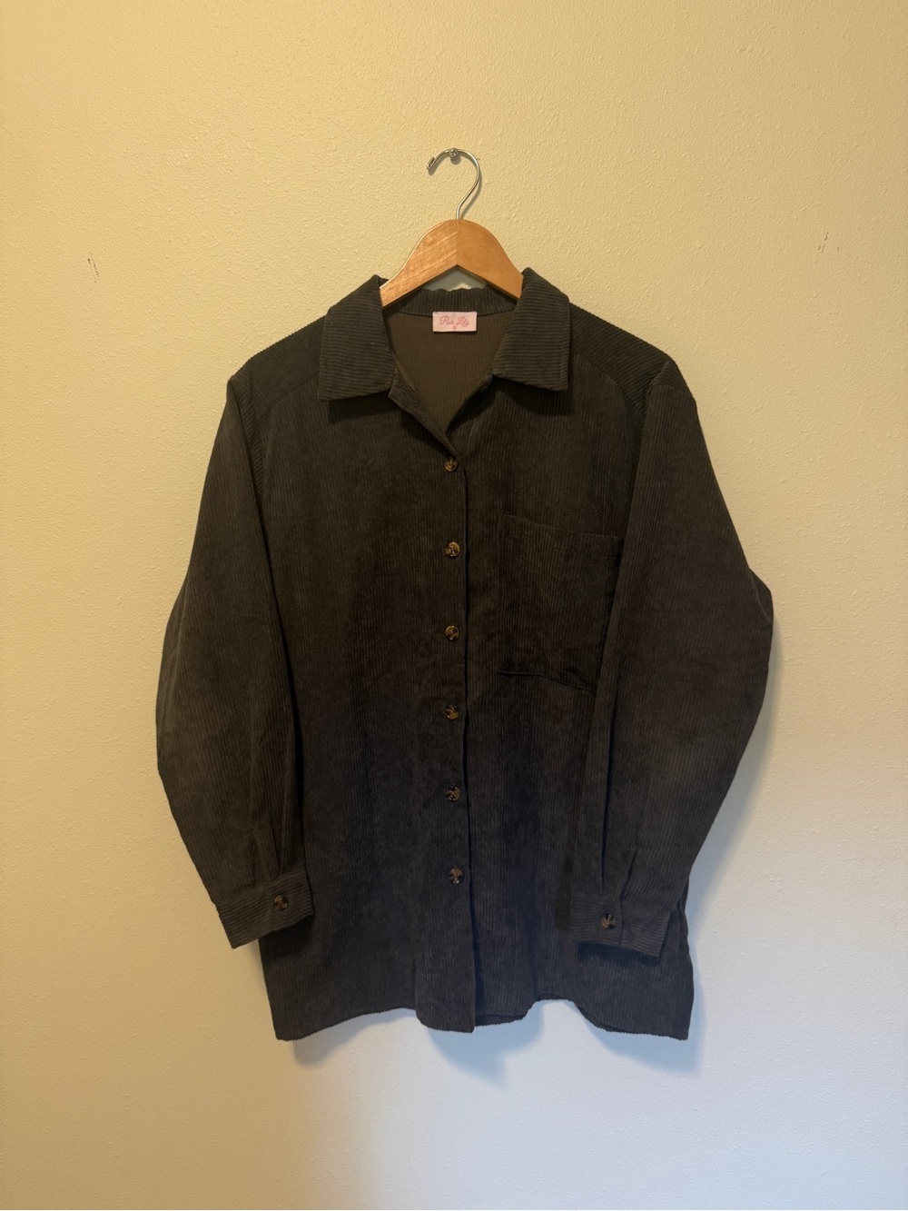 Pink Lily Charcoal Corduroy Button-Up Shaket